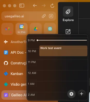 Screenshot of calendar integration