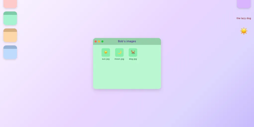 A desktop environment simulation created by Scott Jenson showing the different areas and window arrangements.