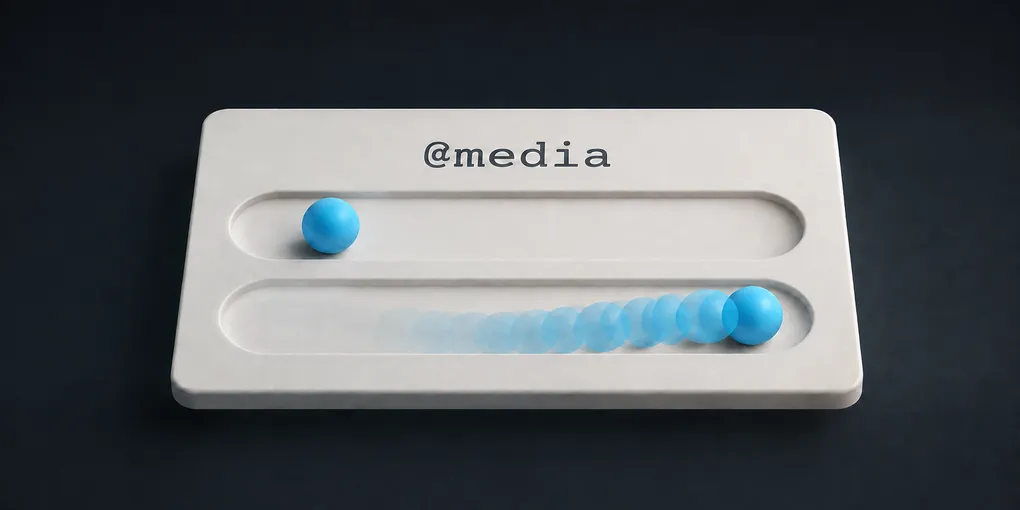A panel labeled @media shows a stationary blue sphere above another with a trail of animation frames.