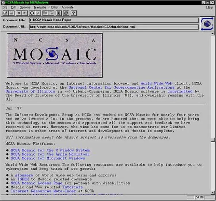Screenshot Mosaic web browser