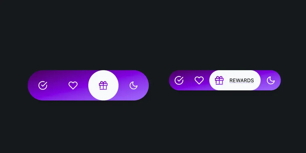 A navigation bar with a gradient background, view transitions and a poppin' tooltip.