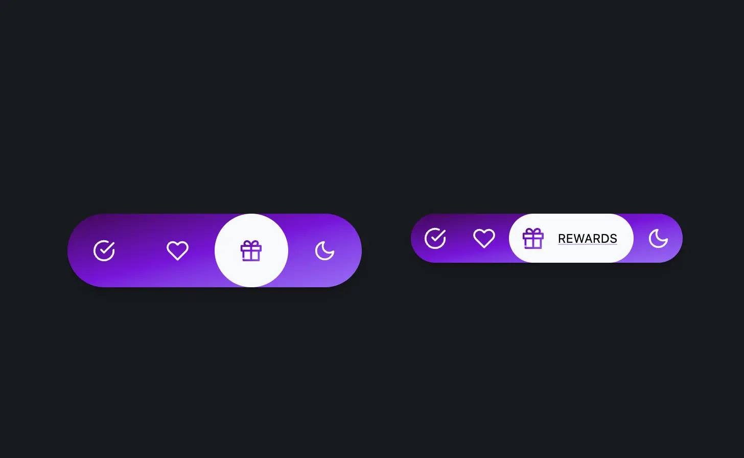 A navigation bar with a gradient background, view transitions and a poppin' tooltip.