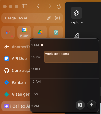 Screenshot of calendar integration