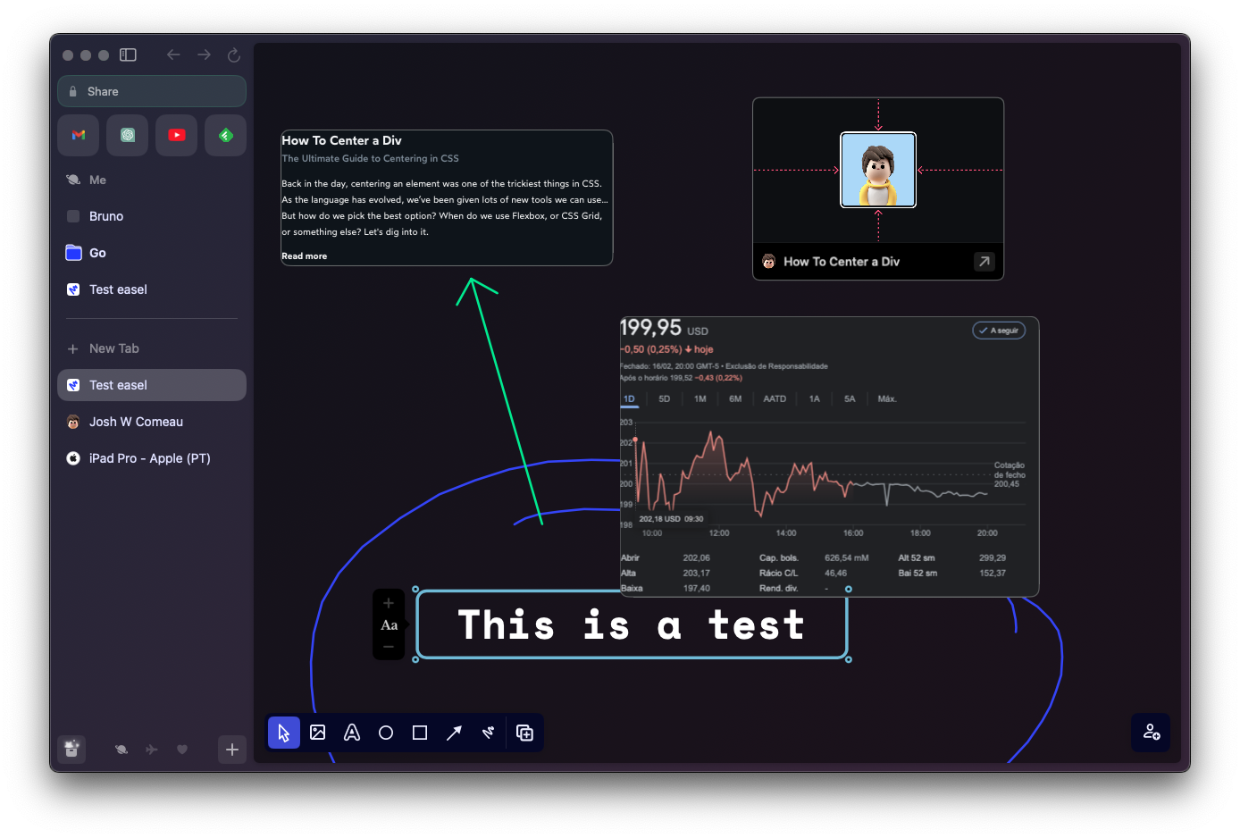 Screenshot of a easel with a live chart