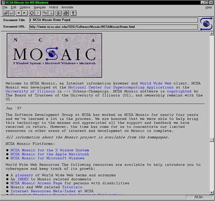 Screenshot Mosaic web browser